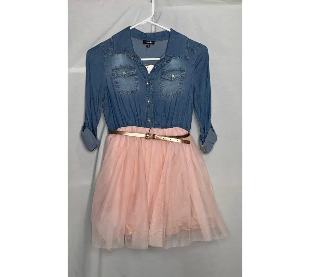Zunie Girls Denim & Tulle Dress Size 10, New with Tags
